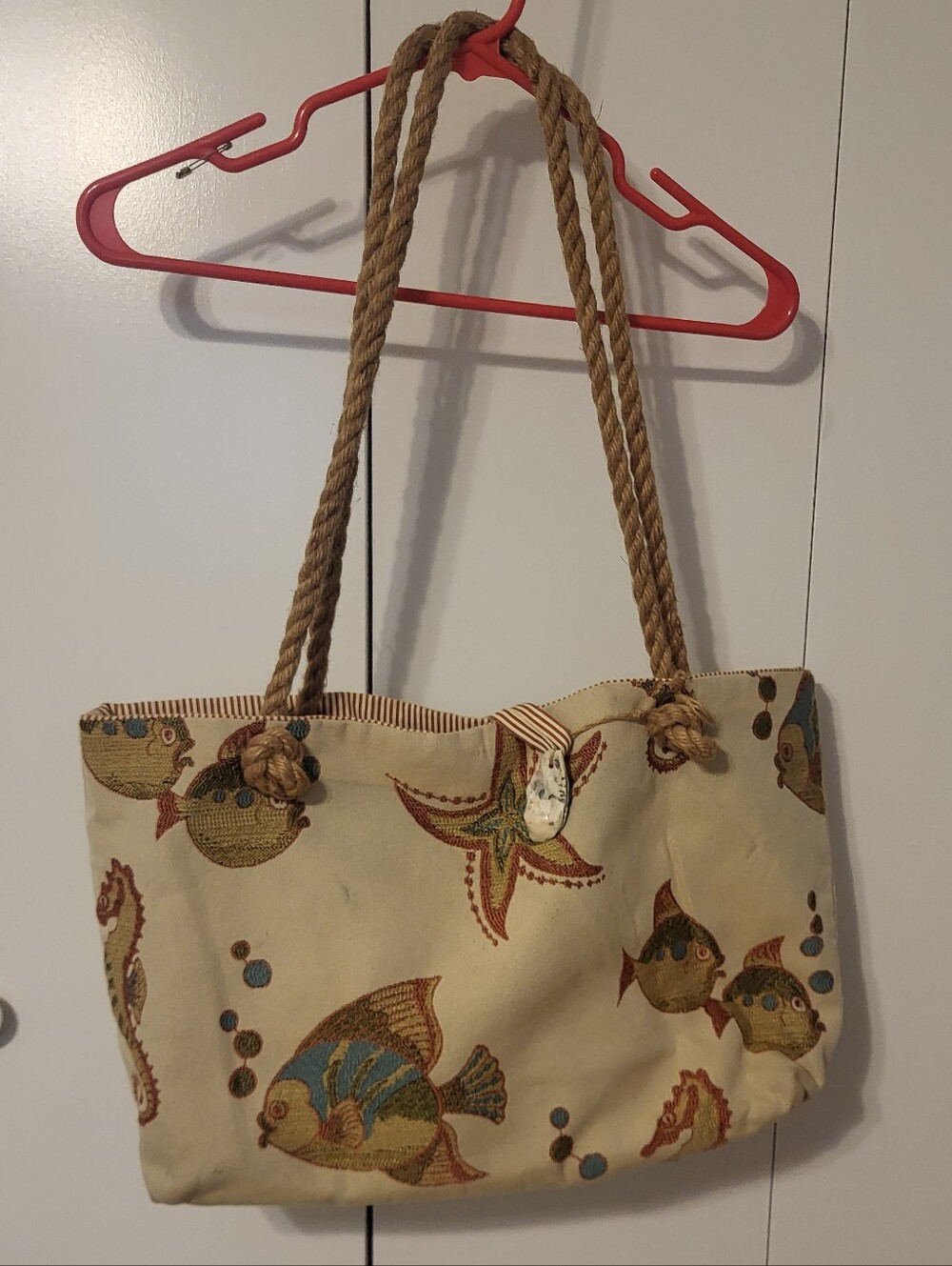 Nautical Fish & Seahorse Print Tote Bag with Rope Handles